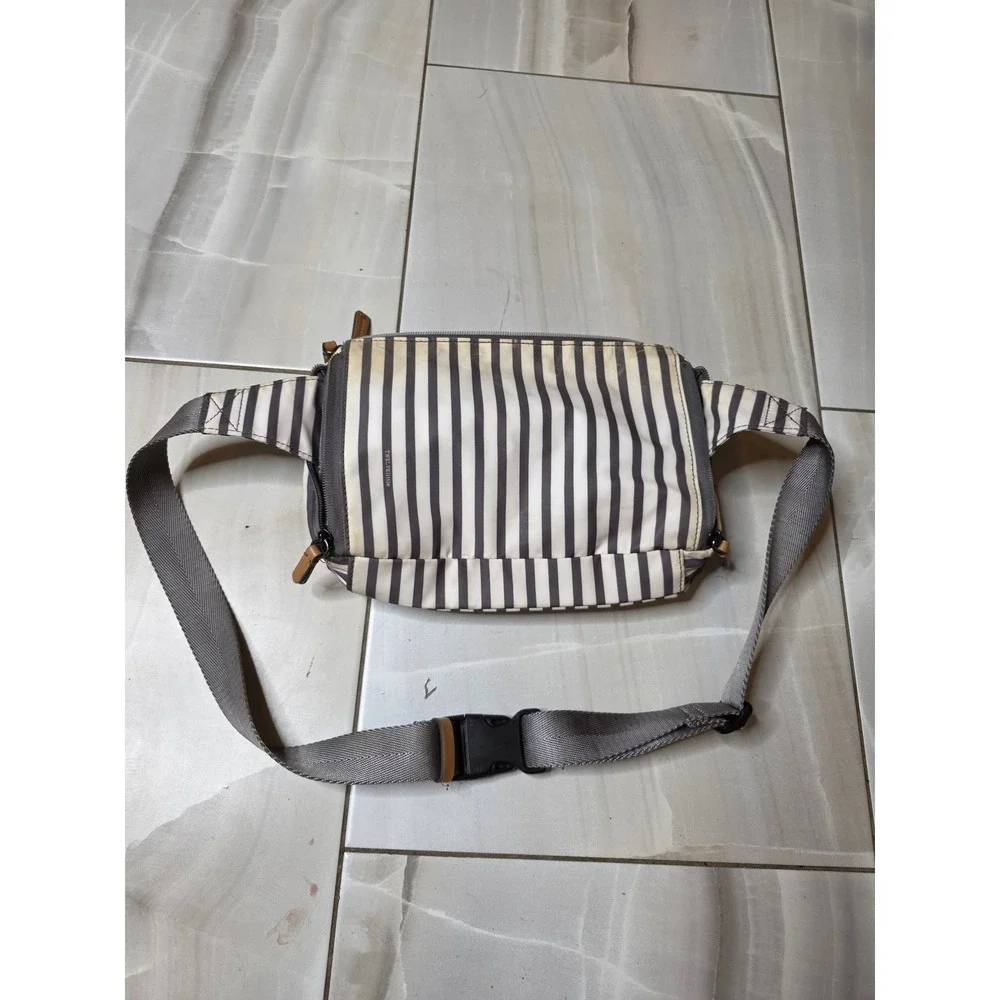 TwelveLittle Stripe Fanny Pack Waist Bag Nylon Tan Cream Brown‎ Adjustable Strap
